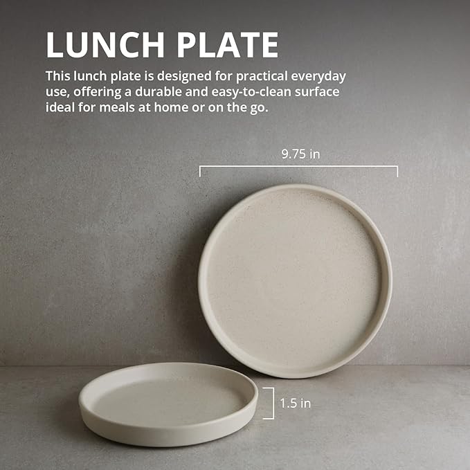 Goodies Cream Lunch Plates (Set of 4), Handmade Ceramic, Glazed, Dishwasher Safe, Microwave Safe, Durable, Easy-to-Clean, Stackable, Modern, 9.75 Inch