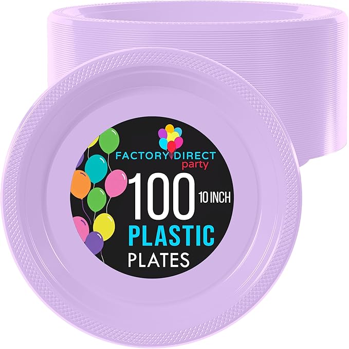 Party Solids Lavender Plastic Plates For Party 10" Lavender Disposable Plates Heavy Duty 100 Pcs Plastic Dinnerware Sets Heavy Duty 350 GSM Disposable Dinnerware Set