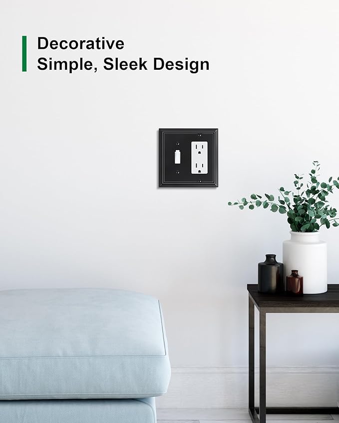 2-Pack Combo Toggle/Decorator Light Switch Cover Plate, Matte Black Decorative Electrical Outlet Covers, Durable Natural Bamboo Fiber Switch Plates and Outlet Covers, Corrosion Resistant