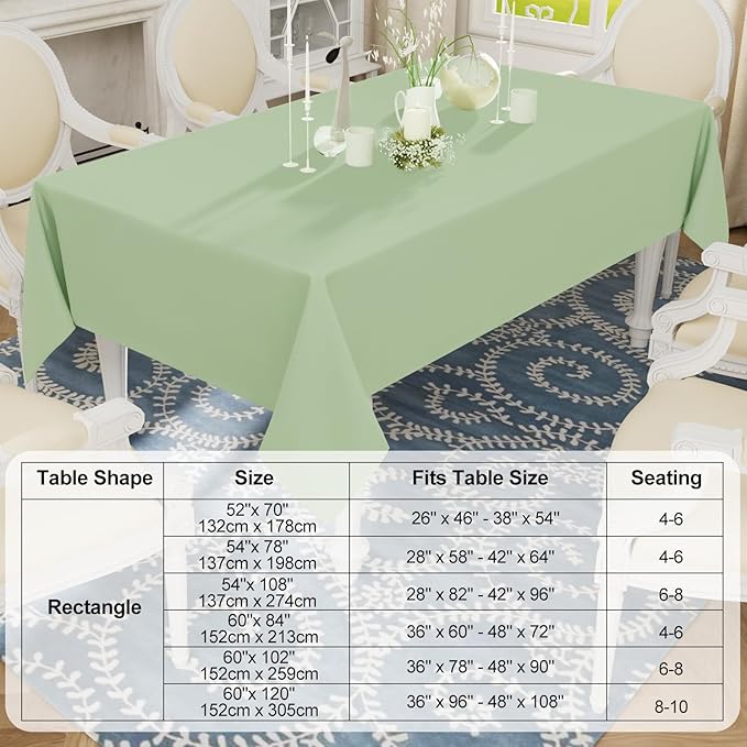 Smiry Rectangle Table Cloth, Waterproof Anti-Scratch Polyester Tablecloth, Decorative Washable Fabric Table Cover for Dining, Buffet, Parties and Outdoor, 60x120, Sage Green