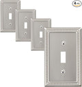 4-Pack Single Toggle Light Switch Cover Plate, Pearls Decorative Switch Plate Covers, Brushed Nickel 1 Gang Metal Wall Plate