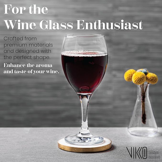 Vikko Wine Glasses, 15 Ounce Wine Glass, Set of 6 Stemmed Glasses for Red and White Wine, Thick and Durable Wine Glasses, Dishwasher Safe, Great Wedding, Holiday, Housewarming Gift