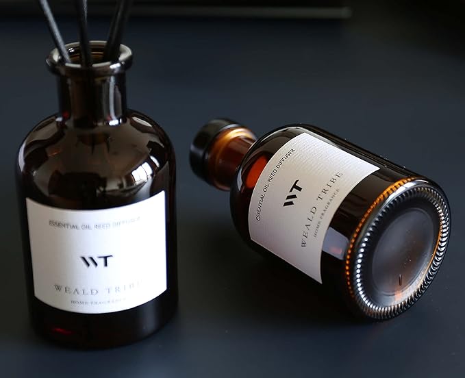 WEALD TRIBE Reed Diffuser Set for Bathroom Air Fresheners, Oil Diffuser Sticks | Sandalwood & Ebony Scent 4.0 fl oz Home Fragrance with Sticks Defusers | House Bedroom Office Shelf Decor