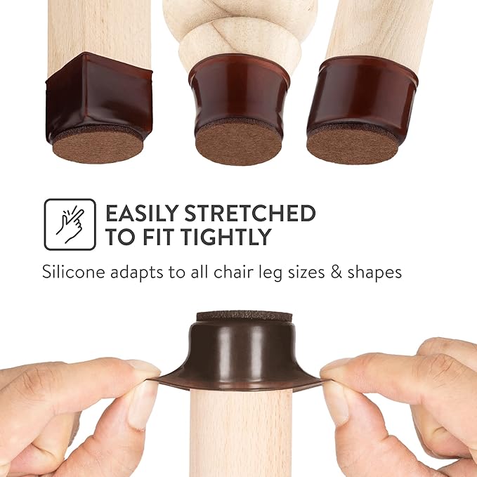 Aneaseit Chair Leg Floor Protectors - 16 pcs Dark Walnut - Felt Bottom Silicone Pads for Hardwood Floors & Furniture Feet - Rubber Caps for Chairs - Small
