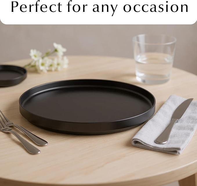 MIAMIO – Ceramic Dinner Plates Set for 4 People/Ceramic Dinnerware 4-Piece, Modern Stoneware, Dishwasher & Microwave Safe – Luxe Collection (Black, 8 Inch)