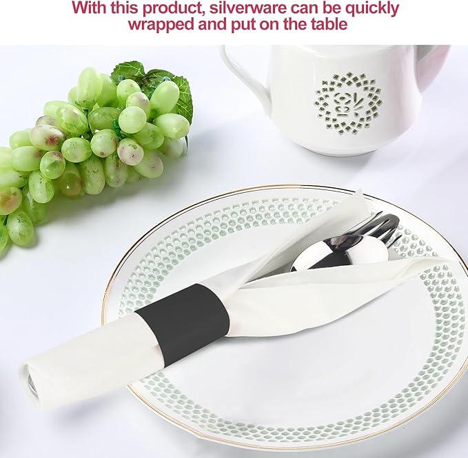 Germiwipe 2500 Pcs Black Napkin Bands,Paper Napkin Rings Self-Adhesive,Silverware Wraps Bands, Perfect for Birthday Parties, Weddings, Family Reunion & Events