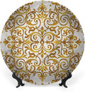 Ceramic Display Plate, Victorian Ceramic Hanging Decorative Plate, Victorian Lace Floral, 8 Inch, Living Room Kitchen Decoration Household, Golden