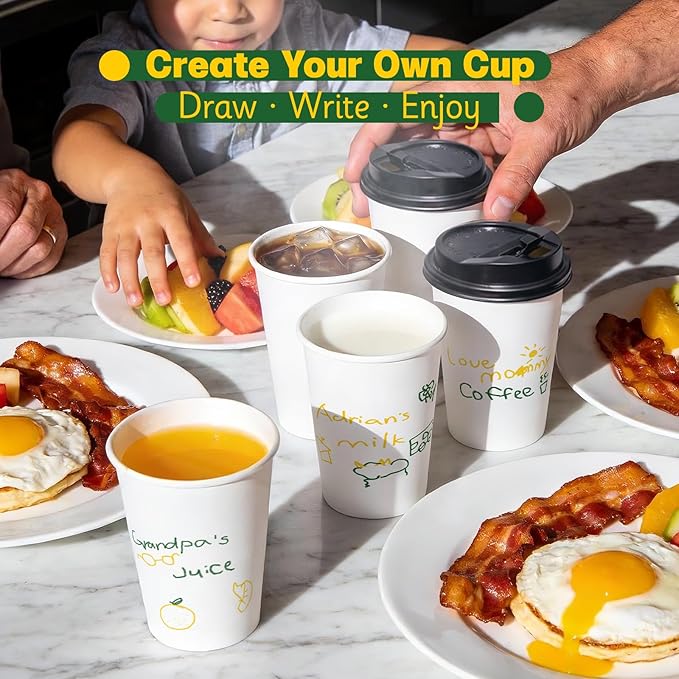 300 Pack 8 oz Disposable Coffee Cups with Lids, Leak-Proof To Go Coffee Cups for Hot/Cold Beverages, Disposable White Paper Cups with Lids for Home Parties, Office, Travel and Events