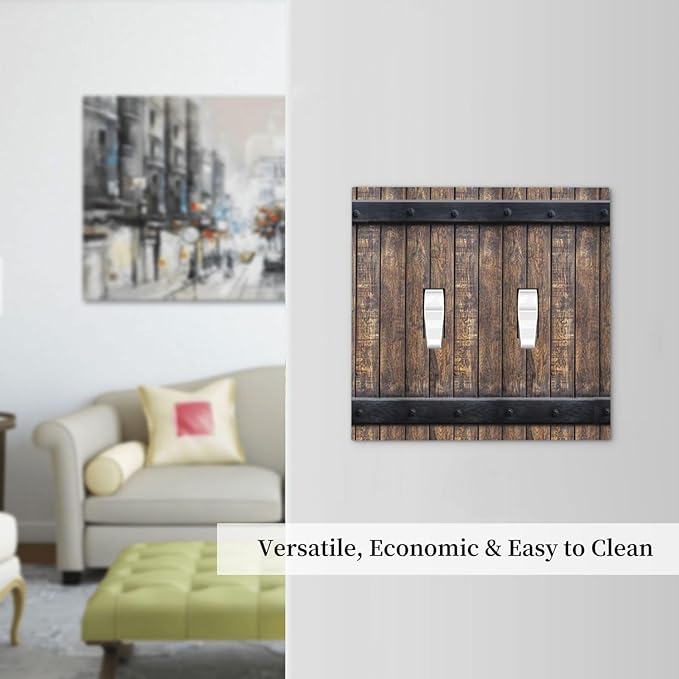 Decorative Light Switch Cover Rustic Barn Door Vintage Country Wood Board 2 Gang Wall Plate Double Toggle Switch Plate Receptacle Electrical Outlet Cover Switchplate for Farmhouse Cabin（2 Pack）