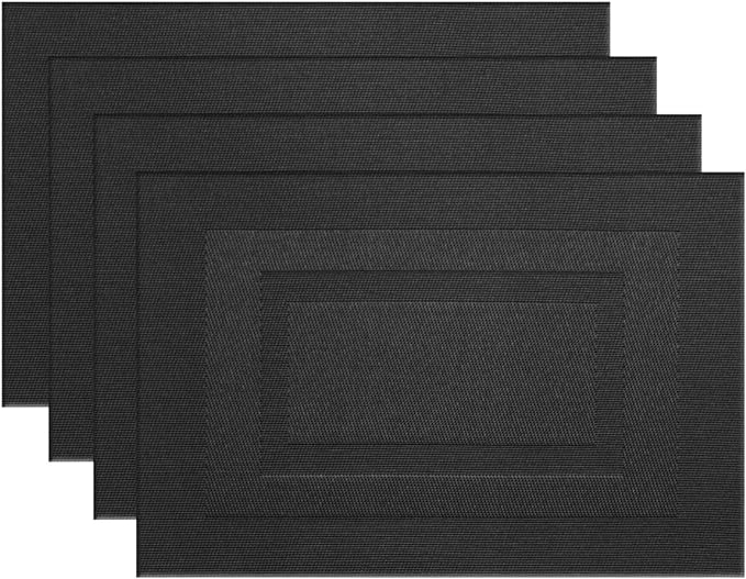 PIGCHCY Placemats,Washable Vinyl Woven Table Mats,Elegant Durable Placemats for Dining Table Set of 4 (18 x 12 inches, Pure Black)