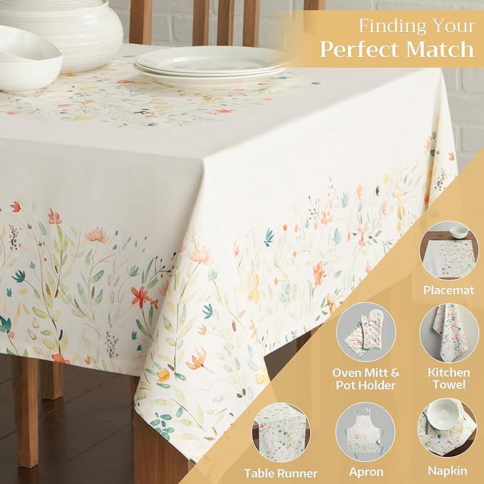 Maison d' Hermine Table Cloth Rectangle Table 100% Cotton 60 x 90 Inches Tablecloth Reusable Decorative for Dining Room Farmhouse Home Valentines Day Decorations Spring Summer - Colmar