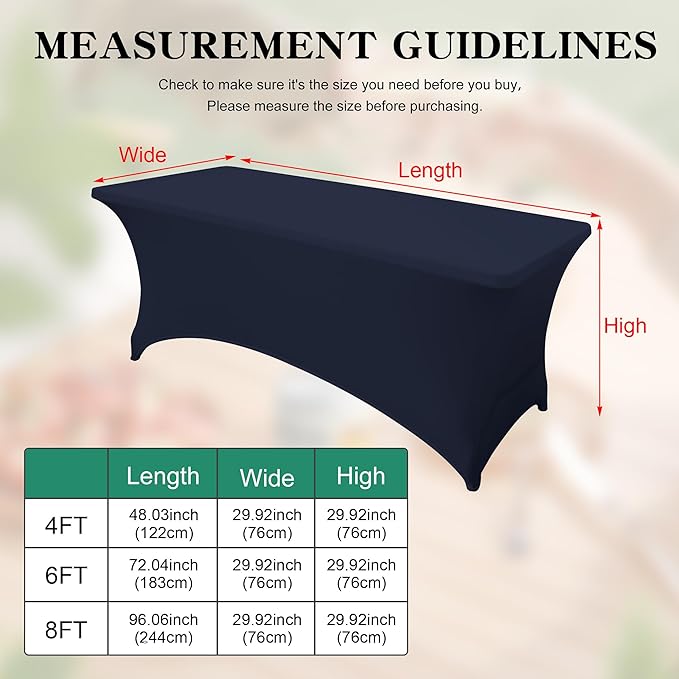 2Pack 8FT Table Cloth for Rectangular Fitted Events Stretch Navy Blue Table Covers Washable Spandex Tablecloth Protector for Party, Wedding, Cocktail, Banquet, Festival