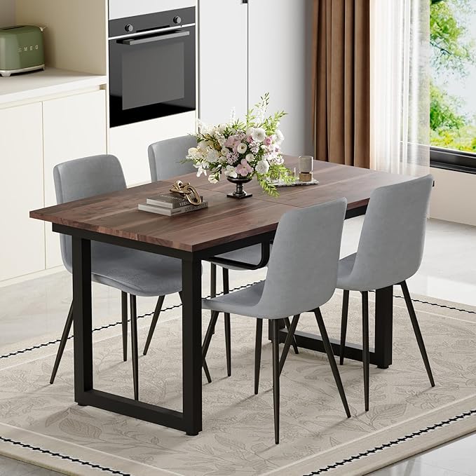 Extendable Dining Table Set for 6, 55"–71" Modern Wood Kitchen Table with 6 Upholstered Chairs, Space-Saving for Living Room Apartment, Sturdy & Comfortable, Easy Assembly