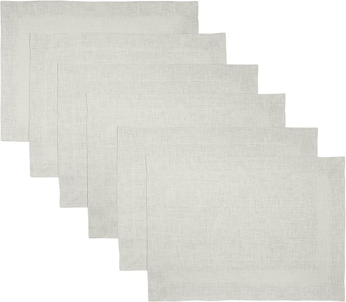 D'Moksha Homes Linen Placemats 14 x 19 Inch - Silver Grey Placemats Set of 8-100% Pure Linen Table Place Mats for Spring, Easter - Handcrafted and Machine Washable