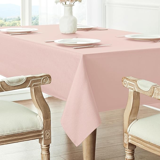 Rectangle 4 Feet Tablecloth 60x84 inch Linen Textured Table Cloth Stain and Wrinkle Resistant Washable Polyester, Decorative Table Cover Waterproof for Dining, Buffet and Camping, Pink