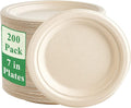 Vplus 200 Pack Paper Plates 7 inch 100% Compostable, Heavy-Duty Disposable Paper Plates Bagasse Natural Biodegradable Eco-Friendly Sugarcane