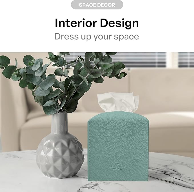 Carrotez Tissue Box Cover, [Refined] Modern PU Leather Square Tissue Box Holder - Decorative Holder/Organizer for Bathroom Vanity Countertop, Night Stands, Office Desk & Car 5"X5"X5" - Mint