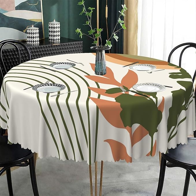 Laeacco 70 Inch Boho Mid Century Round Tablecloth Abstract Rainbow Sun Modern Geometric Art Print Table Cloth Washable Waterproof Wrinkle Free Table Cover for Kitchen Dining Picnic Party Decoration
