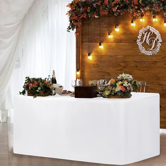 HolidayIdeas Fitted Table Clothes, 4 Pack - 48 x 24 Inch - White Rectangle Tablecloths for 4 Foot Tables, Polyester Fabric Tablecloth for Folding Table, Parties, Holiday Dinner, Wedding, Trade Show