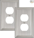 2-Pack Single Duplex Outlet Cover Plate, Decorative Brushed Nickel Switch Plates and Outlet Covers, Metal Wall Plates for Electrical Outlets, 1 Gang Receptacle Cover, Corrosion Resistant