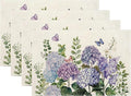 Spring Placemats 12x18 Inches Set of 4,Blue Violet Hydrangea Floral Decorative Rectangle Summer Seasonal Flower Decoration Table Mats for Party, Home Kitchen,Dining Table Decor