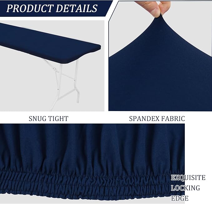 4 Pack Spandex Table Top Cap Cover Stretch Fitted Washable Elastic Rectangle Tablecloth for 6 FT Folding Tables for Indoor Outdoor Party (72 x 30 Inches, Navy Blue)