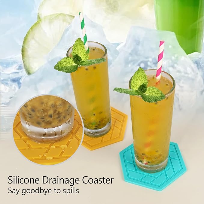 Silicone Drink Coasters Set of 8,Flexible & Heat-Resistant - Perfect for Home Decor & Table Protection (Variety Mix 8)