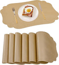 XINYUN Gold Placemats Set of 6 for Dining Table Thin Faux Leather Placemat Lightweight Wipeable Non Slip Anti Oil Place Mat Washable Decorate Easy Storage Eco-Friendly Table Mats Patio Placemats