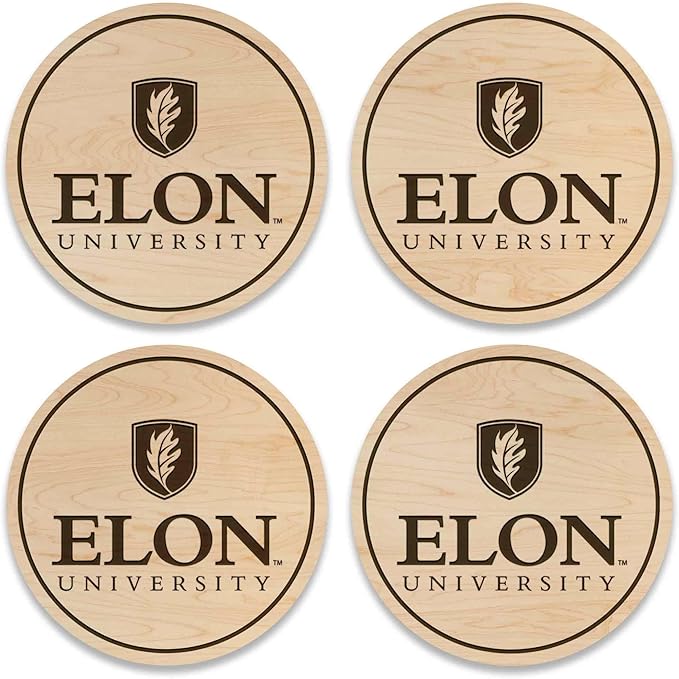 LazerEdge Elon University Phoenixes Wooden Coaster Set - Maple Wood - Officially Licensed Product - 4-Pack