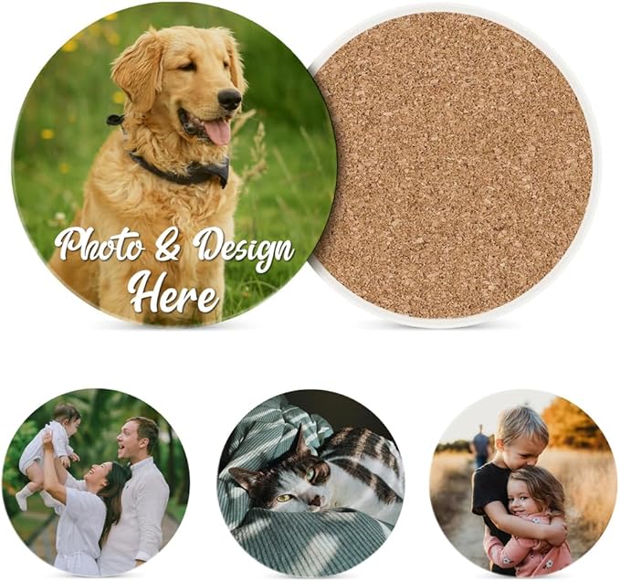 Set of 6 Custom Ceramic Coaster Personalized Coasters for Drink Add Your Text Logo Image Photo, Customized Decor Gifts Coaster for Crafts, Wedding, Bar, Home, Office, Kitchen, Restaurant