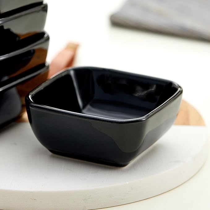 Ceramic Dipping Bowls Set of 6,3 Ounce Porcelain Small Mini Dip Bowl Square Soy Sauce Dish - Good for Tomato Sauce, Sushi Soy, BBQ,Charcuterie Board(Black)