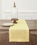 Solino Home Linen Yellow Table Runner 156 Inches Long - 100% Pure Linen Extra Long Table Runner 14 x 156 Inch for Valentines, Spring, Easter - Classic Hemstitch