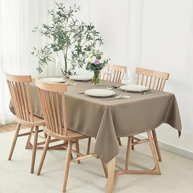 maxmill Square Tablecloth Weaved Texture Stain Resistant Waterproof Wrinkle Resistant Washable Soft Table Cloth, Decorative Fabric Table Cover for Dining Room Dinner and Parties, 52 x 52 Inch, Brown