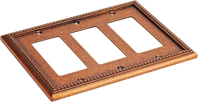 Henne Bery Raised Pearls Decorative Wall Plate Switch Plate Outlet Cover (Triple Decorator, Sponged Copper)