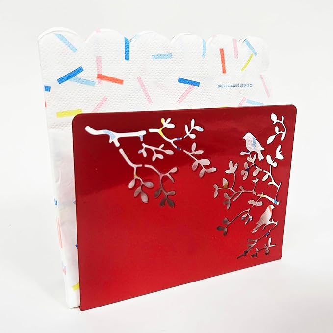Mango Steam Tabletop Napkin/Tissue & Letter Holder for Home, Kitchen, Restaurants (Songbird, Red)