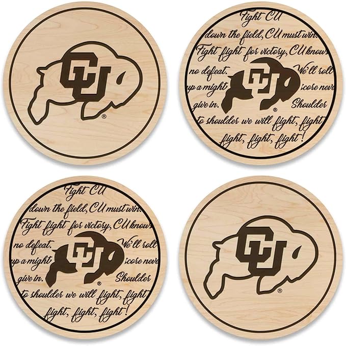 LazerEdge Colorado Buffaloes Wooden Coaster Set - Maple Wood - Officially Licensed Product - 4-Pack