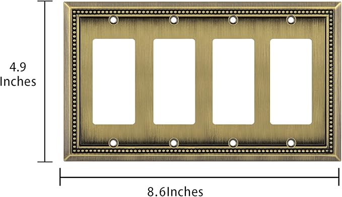 Henne Bery Sunken Pearls Heavy Duty Decorative Wall Plate Switch Plate Outlet Cover (Quad Decorator, Antique Brass)