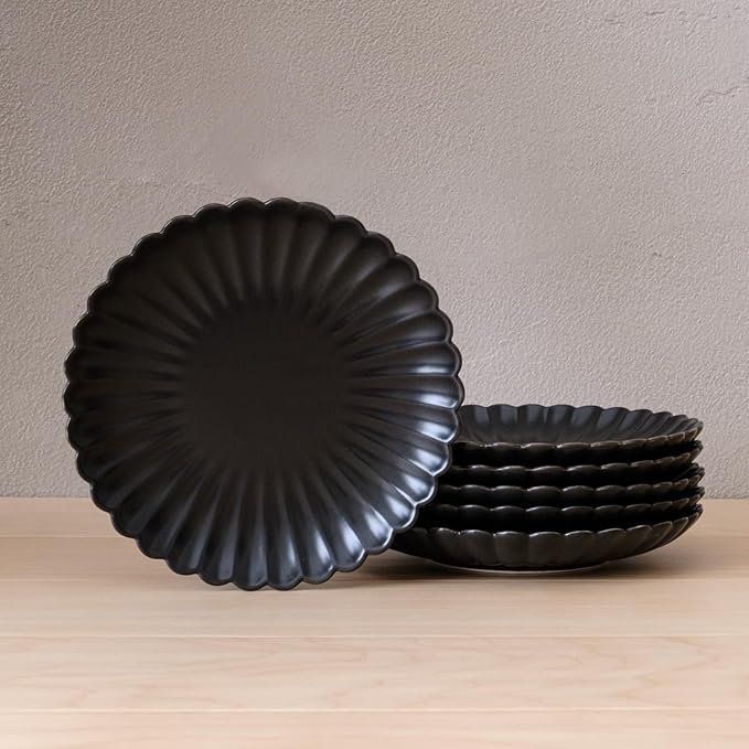 WENSHUO Daisy Plates Set of 6 (Matte Black, 9 Inch)