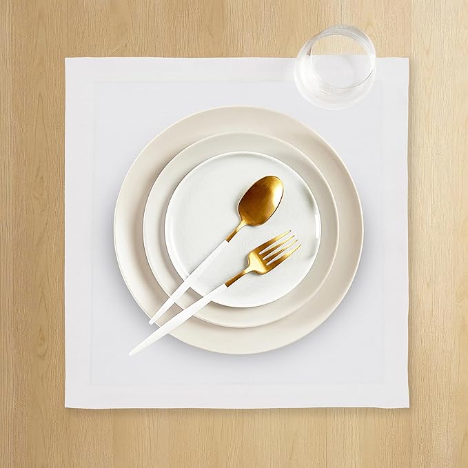 Solino Home White Placemats Set of 4-100% Pure Linen Placemats 14 x 14 Inch for Winter, Valentines, Spring, Easter - Fete