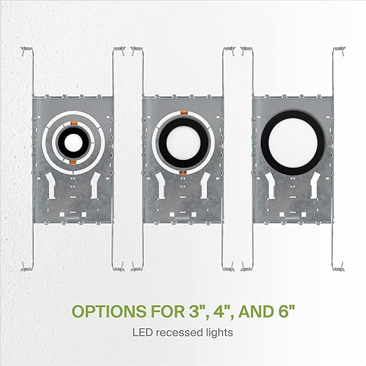 ASD New Construction Mounting Plate with Round Holes - 3/4/6 Inch Adjustable LED Recessed Lighting Housing with Extendable Hanger Bars, Shallow Wafer Light Bracket, Mounting Kit with Notches, 6 Pack