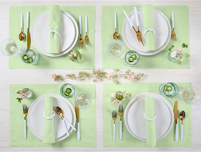 Solino Home Linen Cloth Placemats Set of 4-100% Pure Linen Pastel Green Placemats 14 x 19 Inch for Spring, Easter, St Patricks Day - Fete
