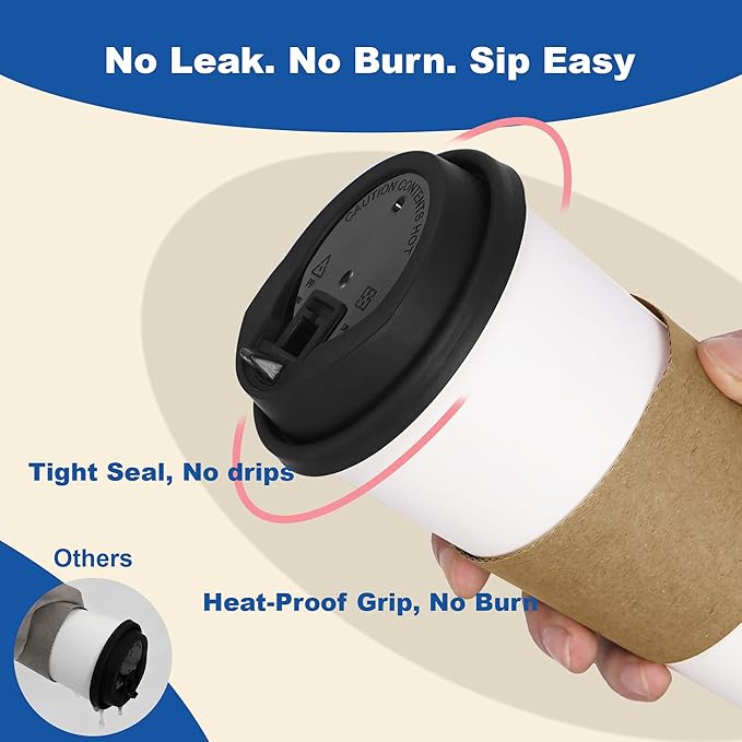 16 oz 500 Pack Coffee Cups with Lids and Sleeves, Straws, Hot Disposable To Go Travel Paper Cups Bulk for Office, Home Coffee Bar Accessories, Chocolate, Cocoa, Beverage (White)