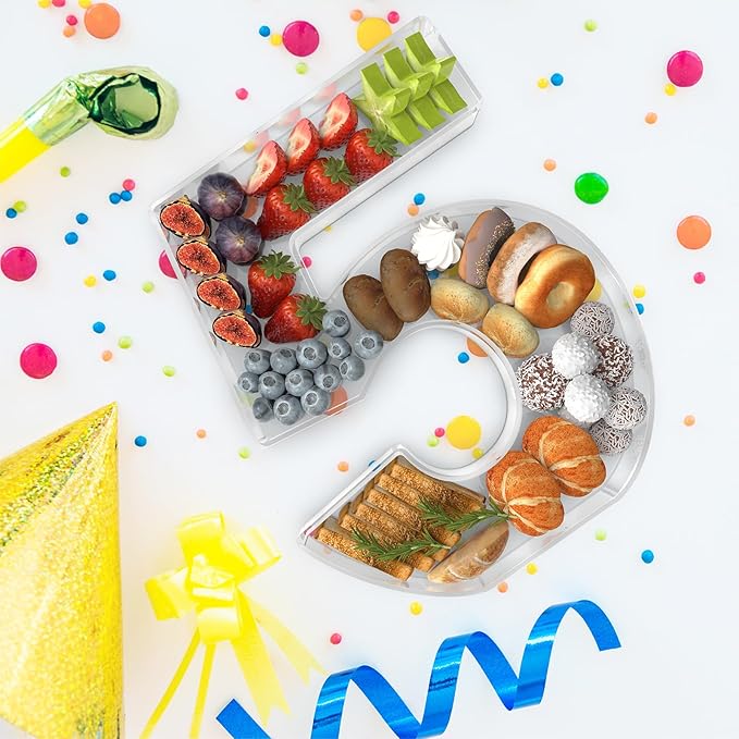 11" Acrylic Number Charcuterie Tray, Fillable Number Charcuterie Box for Food, Reusable Serving Cake Candy Dish Display Tray for Birthday Anniversary Party Decoration (Number 5)