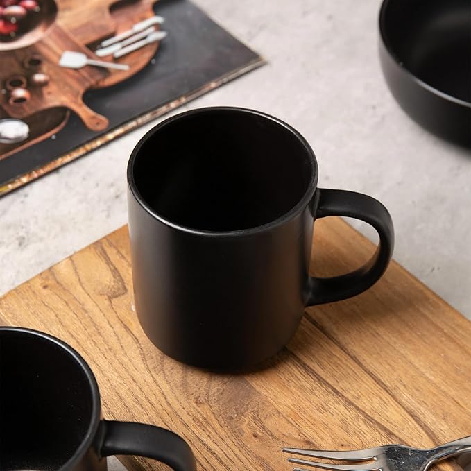 12-Piece Matte Black Dinnerware Set,Stoneware Dinnerware for 3, Microwave & Dishwasher Safe, Stackable Design for Kitchen and Dining - Plates,Bowls and Mugs