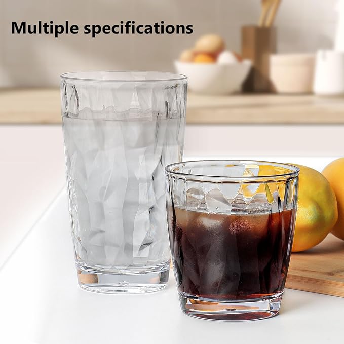 Topsky Reusable Plastic Cups, Shatter Proof Drinking Glasses, Unbreakable Tumblers for Home, Picnic, Party - Dishwasher Safe, Stackable | 10-oz, 16-oz