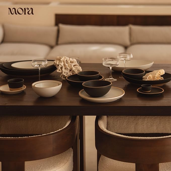 MORA Large Plates Set of 4, 10.5 inch Ceramic Pottery Dinner Plates - Microwave, Oven and Dishwasher Safe - Oat