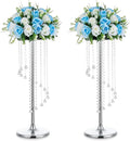 Nuptio 2 Pcs 27.6inch Tall Wedding Centerpieces Silver Vases Crystal Flower Vase Metal Flowers Stand for Party Tables Decorations - Elegant Bulk Weddings Decoration Table Chandelier Centerpiece stands