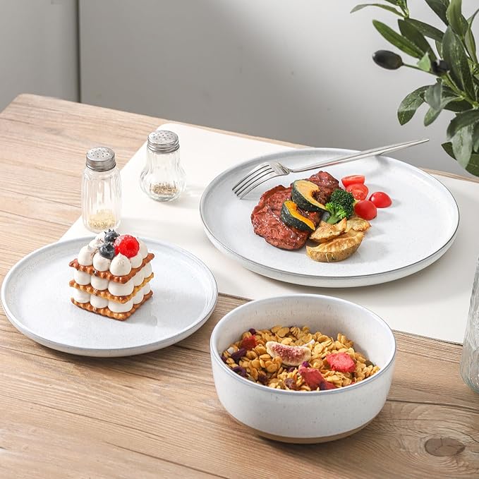 Ceramic Dinner Plates Set of 6,Stoneware 8 Inch,Microwave,Dishwasher and Oven Safe,Porcelain Dessert Plates for Pasta,Salad and Steak,Christmas Gift,Dishes for Kitchen,Scratch Resistant,White
