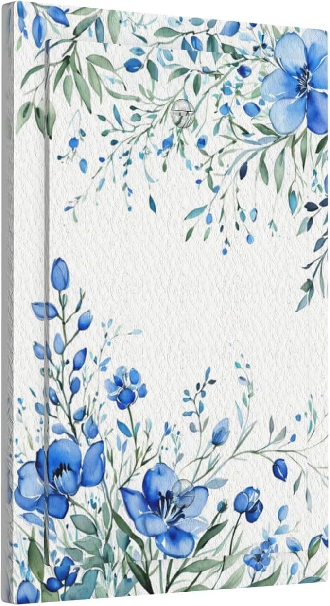 Light Switch Cover Blue Watercolor Flowers Retro Floral Leaves Wall Plate Cover 1 Gang Blank No Device Decorative Outlet Covers Electrical Switchplate for Bathroom Bedroom Decor