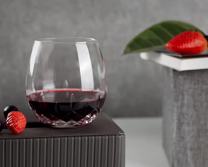 SHOSHIN Hand Cut Stemless Wine Glasses Lead-free Crystal Drinking Glass (15 Oz, Set of 4)